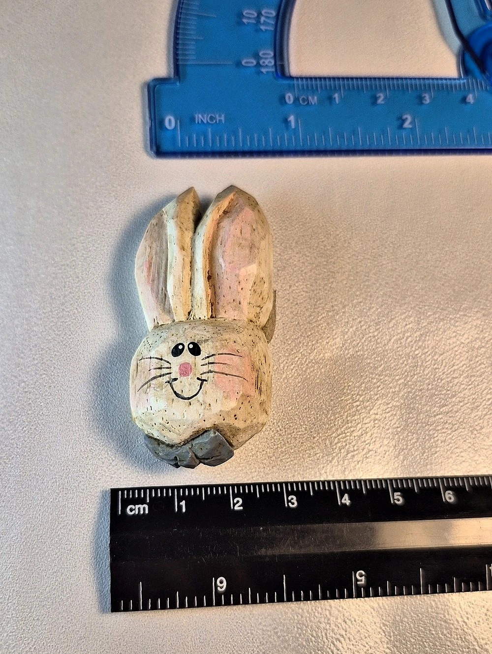 Eddie Walker Hand-Painted Wooden Bunny Figurine Pink Beige